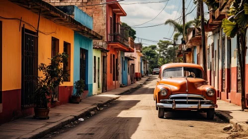 Vintage Orange Car on a Cuban Street: A Journey into Villagecore