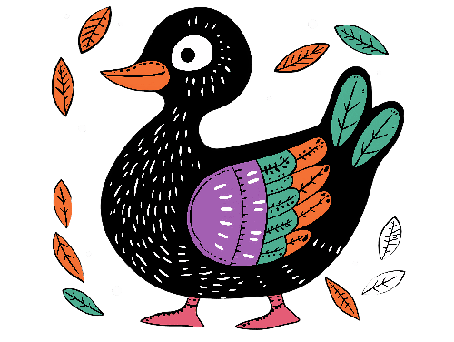 Whimsical Black Duck with Colorful Accents Illustration