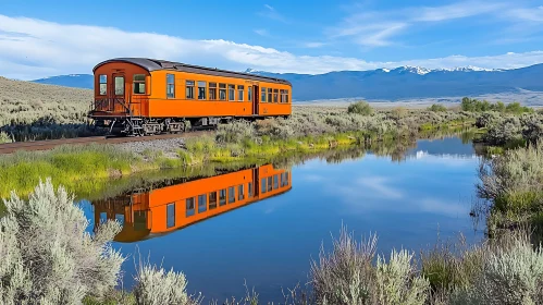 Scenic View of Train and Pond Reflection