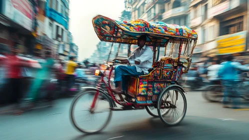 Colorful Rickshaw in Motion