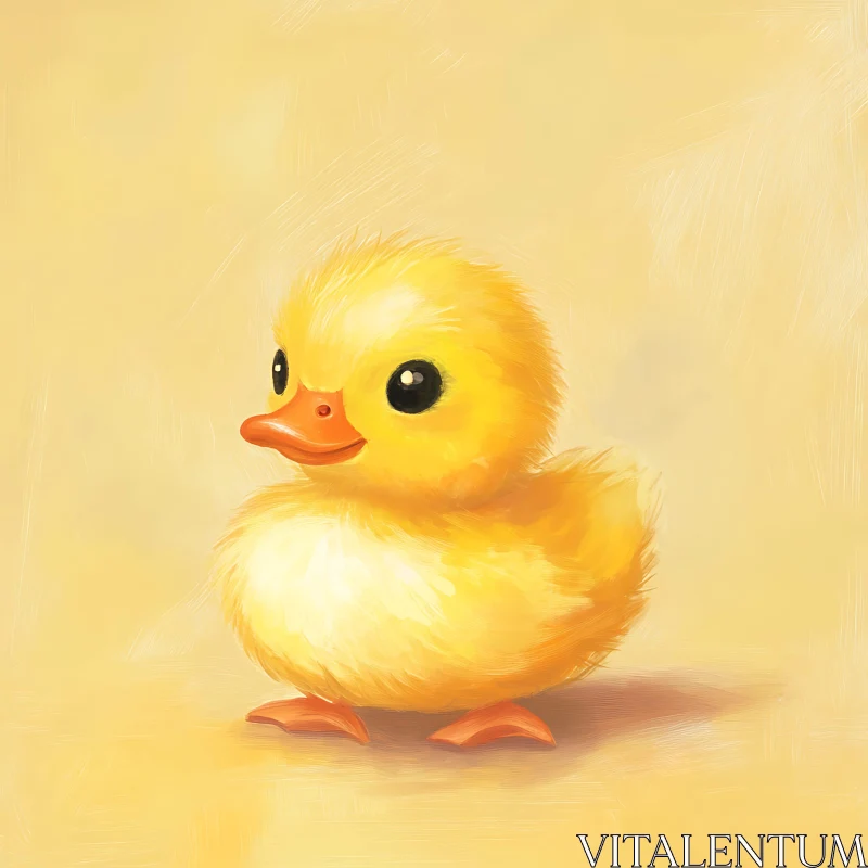 Cute Yellow Fluffy Duckling Art AI Image