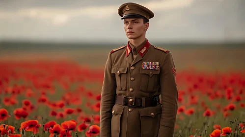 Soldier in Poppy Field