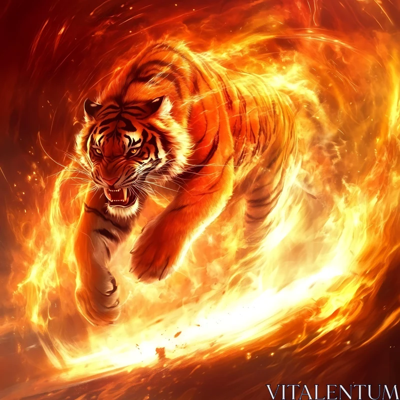 Majestic Tiger in Fiery Blaze AI Image