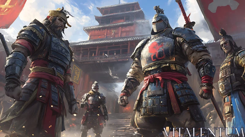 AI ART Asian Warriors Guarding Ancient Temple