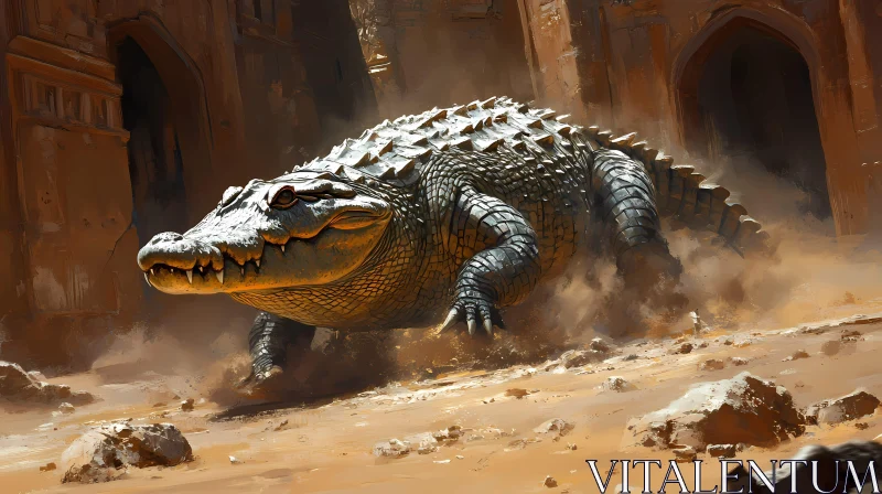 Crocodile in Ruins AI Image