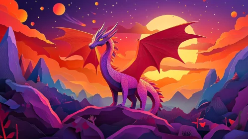 Dragon in a Colorful Landscape