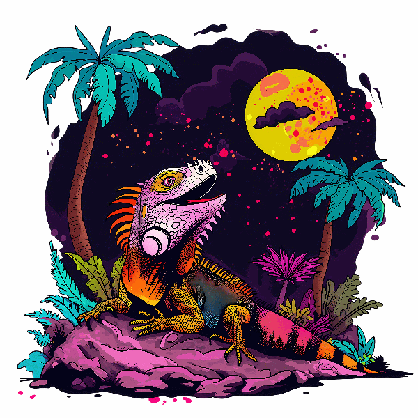 Tropical Iguana Under a Starry Night Sky T-Shirt Design POD Design