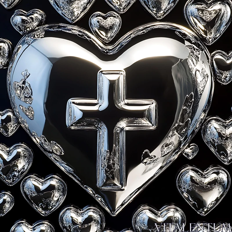 Reflective Heart and Cross Design AI Image