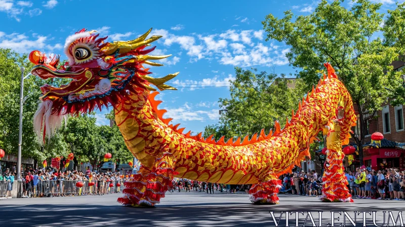 Festive Dragon Dance in City Parade AI Image