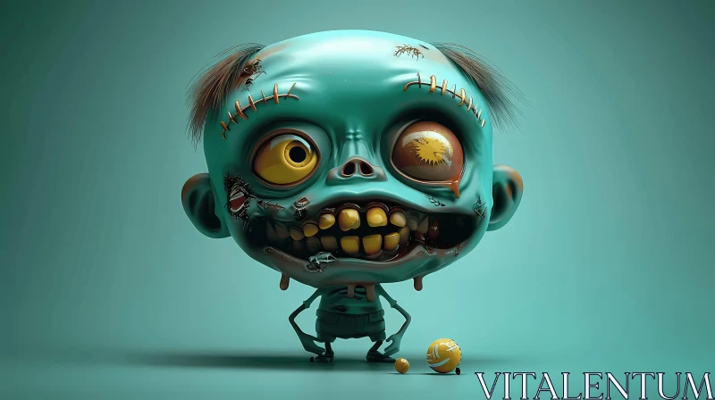 3D Cartoon Zombie: A Goofy Green Spectacle AI Image