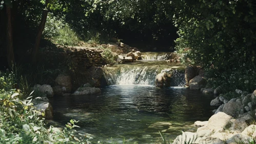 Tranquil Stream in a Forest