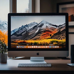 Stylish Computer Desk with Scenic Wallpaper