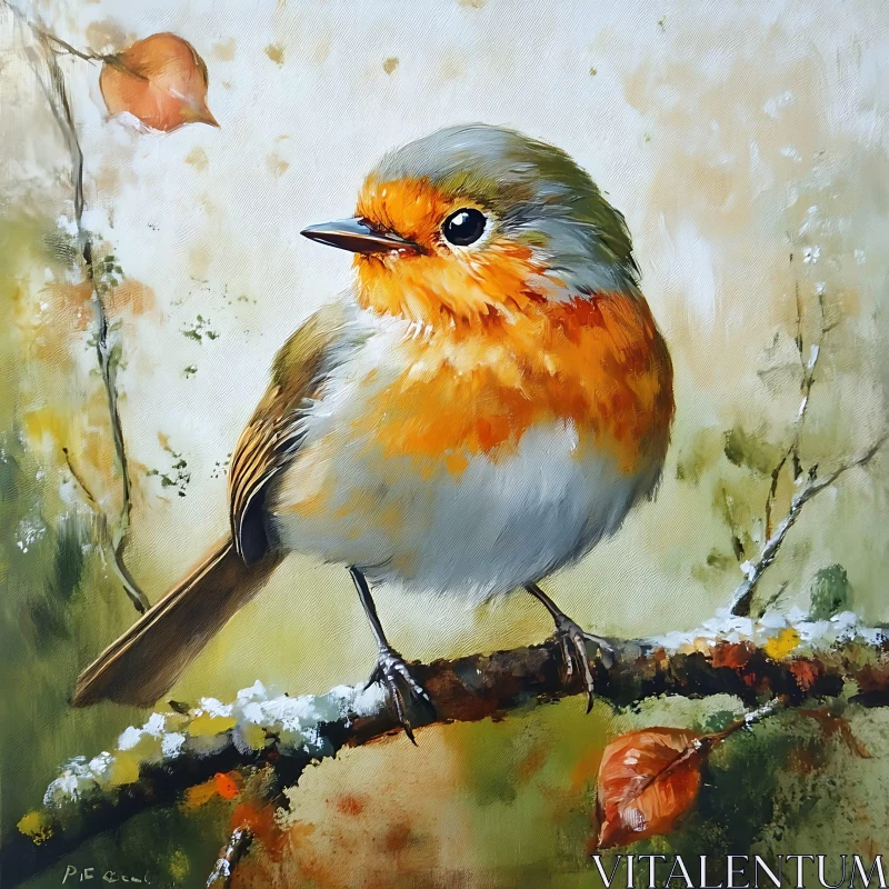 Charming Robin Oil Painting AI Image