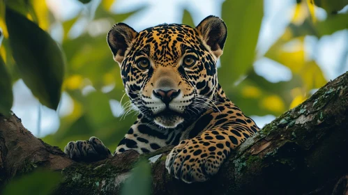 Jaguar Resting on Tree Branch