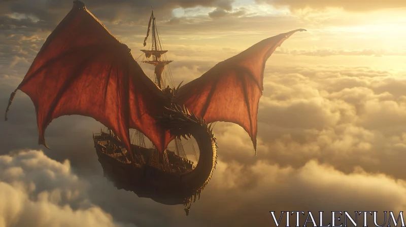 AI ART Flying Dragon Ship Fantasy Art