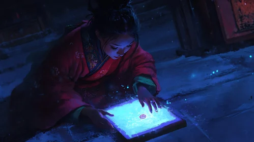 Mystical Tablet Art Featuring Woman