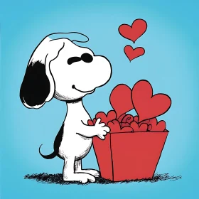 Cartoon Snoopy with Red Hearts