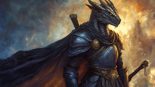 Armored Dragon Warrior Fantasy Illustration