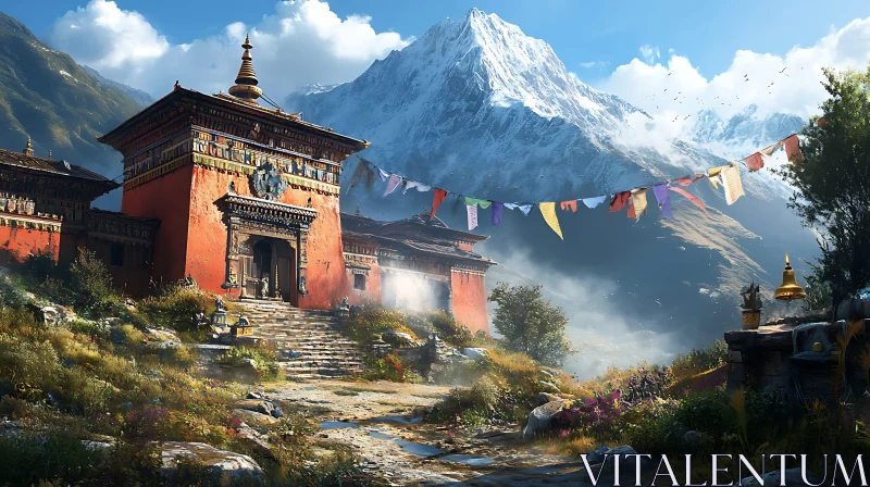 Temple in the Mountains AI Image