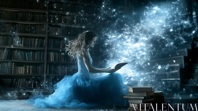 AI ART Woman Reading with Magical Light