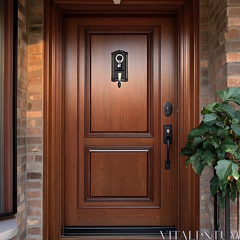 Intricate Wooden Door with Black Hardware AI Image