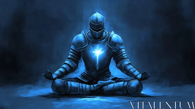 AI ART Blue Knight in Meditation