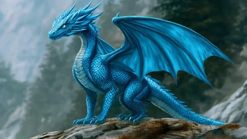 Fantasy Blue Dragon on Rocks