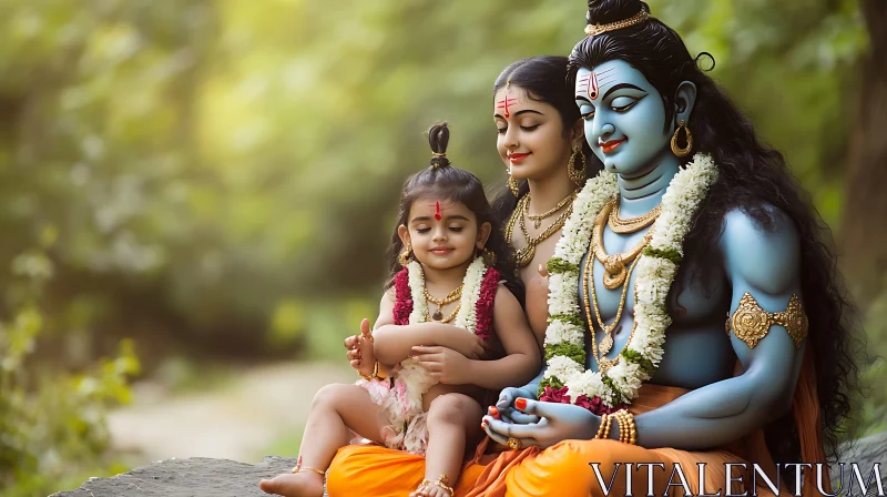 Peaceful Hindu Family in Natural Light AI Image