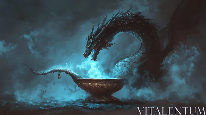 AI ART Fantasy Dragon with Golden Bowl