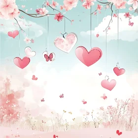 Pink Hearts and Blossoms Dreamy Art