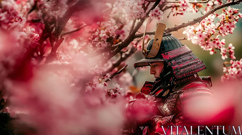 Warrior Amidst Blossoms AI Image