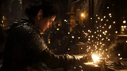 Elf Forging Metal with Sparks