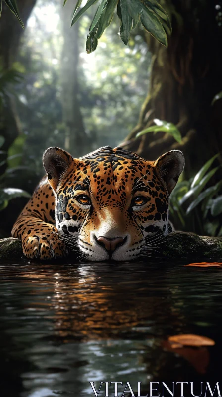 AI ART Jungle Jaguar Reflection