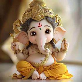 Infant Ganesha with Golden Crown