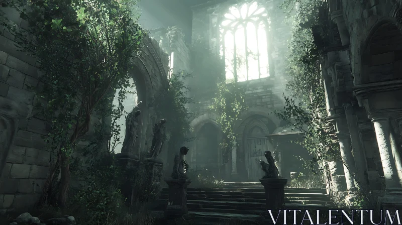 AI ART Ancient Stone Building with Ivy