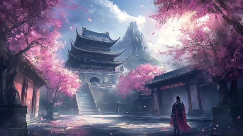 Warrior in Cherry Blossom Garden
