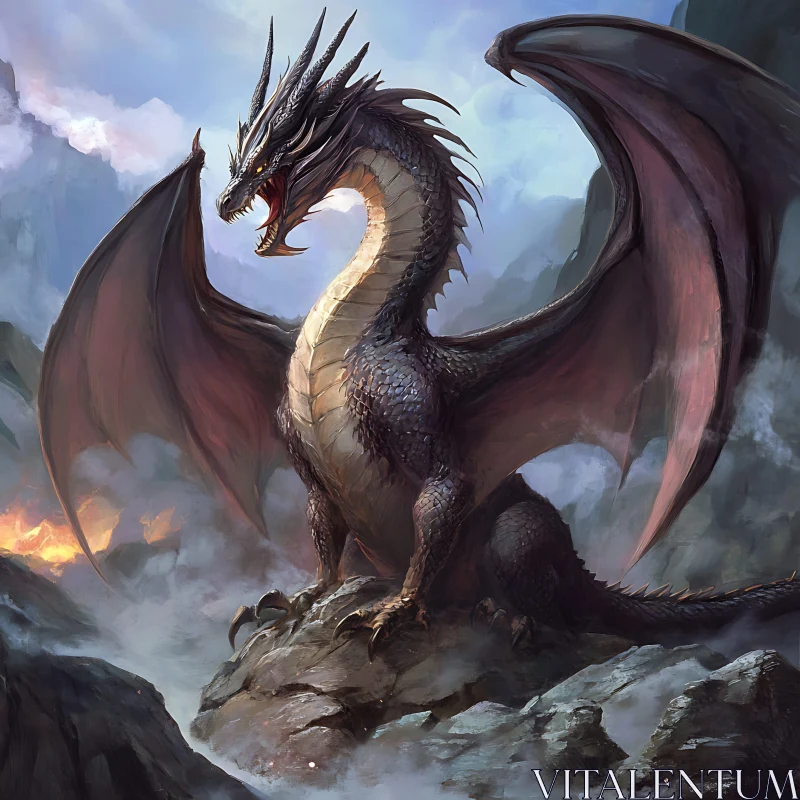 Fantasy Dragon on the Rock AI Image