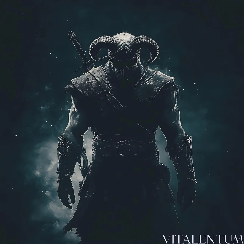 Horned Warrior Silhouette AI Image