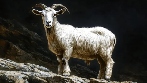 Goat with Curved Horns in Nature