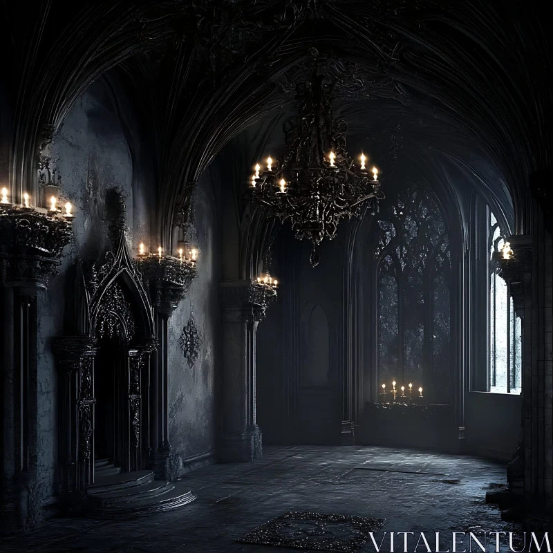 Dark Gothic Interior with Candlelight AI Image