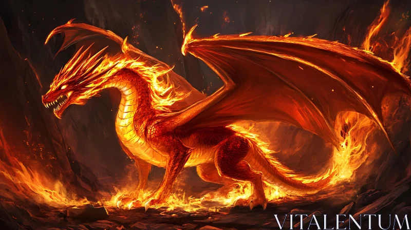 Flame-Kissed Dragon: A Mythical Inferno AI Image