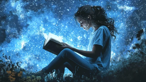 Girl immersed in a book of stars