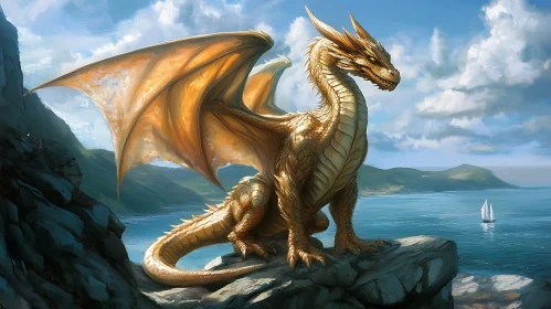 Majestic Dragon Overlooking the Sea