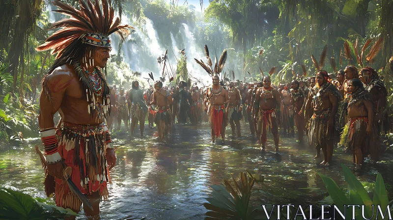 AI ART Indigenous Warriors in Lush Environment