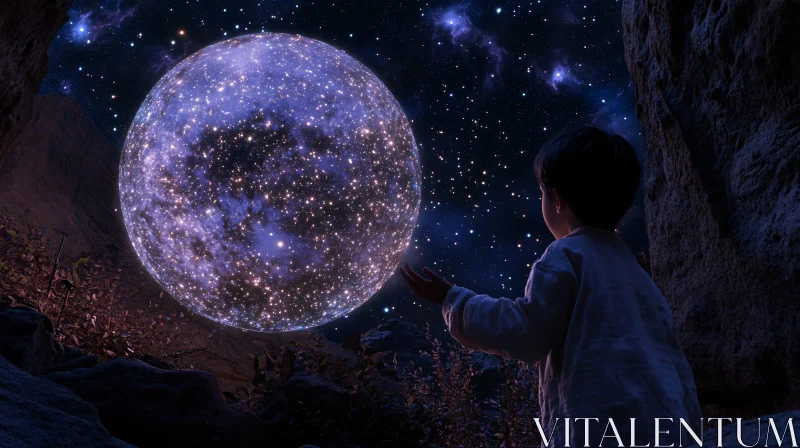 Child and the Cosmic Orb AI Image