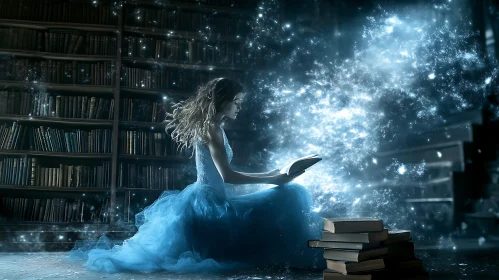 Woman Reading with Magical Light