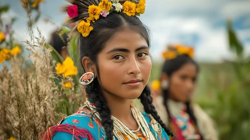 Traditional Woman with Braids and Flowers