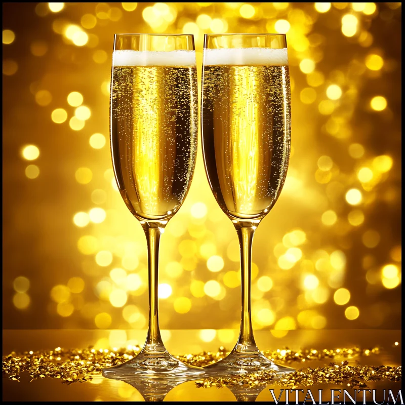 AI ART Celebratory Champagne Flutes with Bokeh