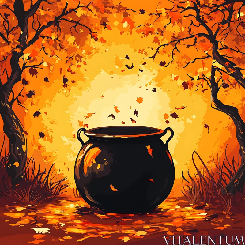 AI ART Cauldron in Autumn Landscape