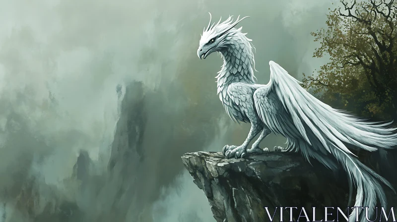 AI ART Mythical Dragon Overlooking Misty Landscape